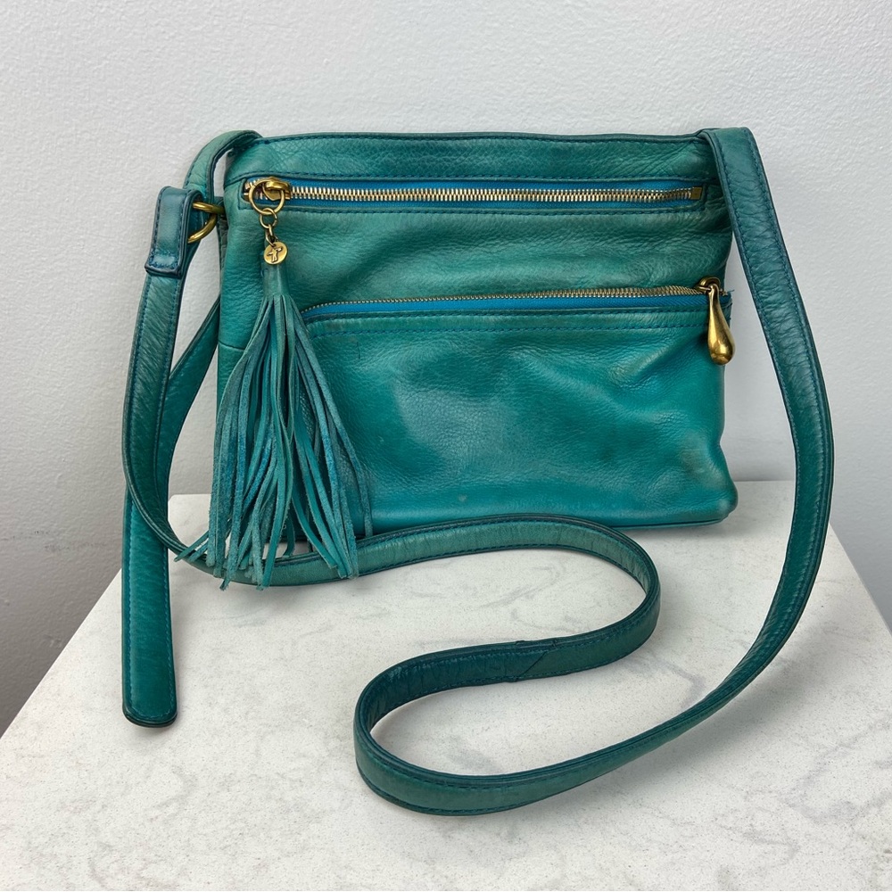 Hobo Turquoise Soft Pebble Leather Tassel Crossbody Purse